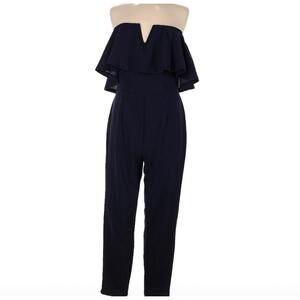 Shein Blue Strapless Ruffle Accent Jumpsuit Size M